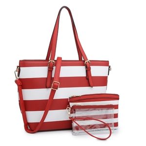 Beautiful Stripe 3 in 1 Textured Handbag Set